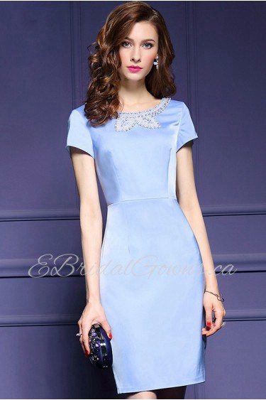 Knee-length Short Sleeve Scoop Beading Mother of the Bride Dress