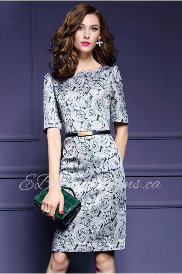 Sheath / Column Knee-length Half Sleeve Scoop Mother of the Bride Dress