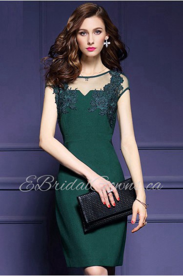 Sheath / Column Tulle Knee-length Sleeveless Scoop Embroidery Mother of the Bride Dress