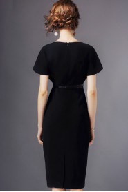 Knee-length Short Sleeve Scoop Openwork Embroidery Mother of the Bride Dress