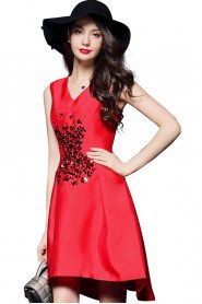 A-line Knee-length Sleeveless V-neck Sequins Mother of the Bride Dress