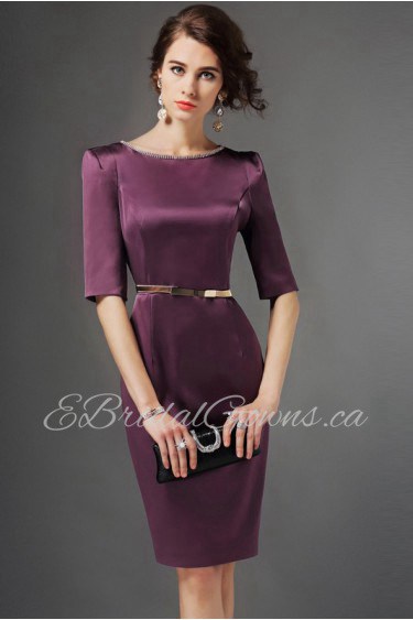 Sheath / Column Knee-length Half Sleeve Scoop Beading Mother of the Bride Dress