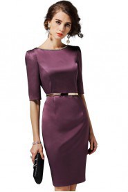 Sheath / Column Knee-length Half Sleeve Scoop Beading Mother of the Bride Dress