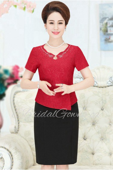 Lace Knee-length Short Sleeve Scoop Lace Mother of the Bride Dress