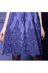 A-line Knee-length Short Sleeve Scoop Embroidery Mother of the Bride Dress