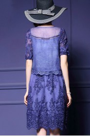 A-line Knee-length Short Sleeve Scoop Embroidery Mother of the Bride Dress