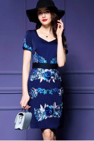 Knee-length Short Sleeve V-neck Embroidery Mother of the Bride Dress