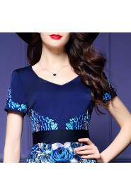 Knee-length Short Sleeve V-neck Embroidery Mother of the Bride Dress