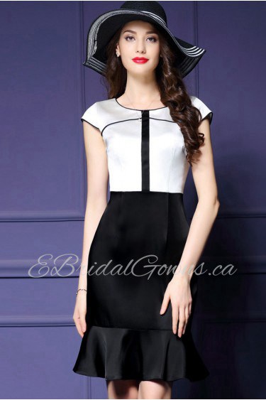 Trumpet / Mermaid Knee-length Short Sleeve Scoop Ruched Mother of the Bride Dress