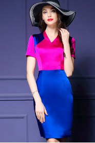 Sheath / Column Knee-length Short Sleeve V-neck Mother of the Bride Dress