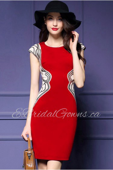 Sheath / Column Knee-length Short Sleeve Scoop Embroidery,Sequins Mother of the Bride Dress