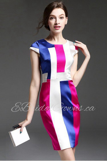 Sheath / Column Knee-length Short Sleeve Scoop Mother of the Bride Dress