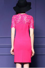 Lace Sheath / Column Knee-length Short Sleeve Scoop Lace Mother of the Bride Dress