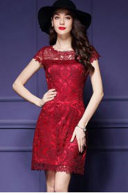 Knee-length Short Sleeve Scoop Sequins,Lace Mother of the Bride Dress