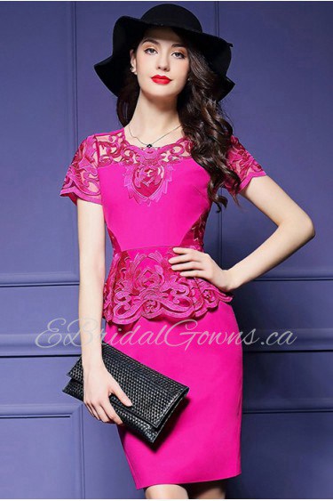 Knee-length Short Sleeve Scoop Mother of the Bride Dress