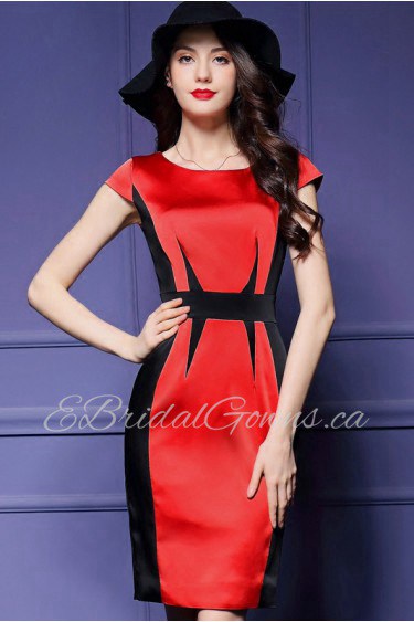 Sheath / Column Knee-length Short Sleeve Scoop Mother of the Bride Dress