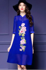 Chiffon Knee-length Half Sleeve High Neck Embroidery Chiffon Mother of the Bride Dress