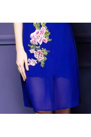 Chiffon Knee-length Half Sleeve High Neck Embroidery Chiffon Mother of the Bride Dress