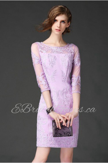 Sheath / Column Short / Mini 3/4 Length Sleeve Scoop Embroidery Mother of the Bride Dress