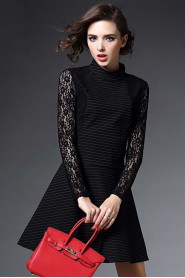 Hollow Out Lace Short / Mini Long Sleeve High Neck Lace Mother of the Bride Dress