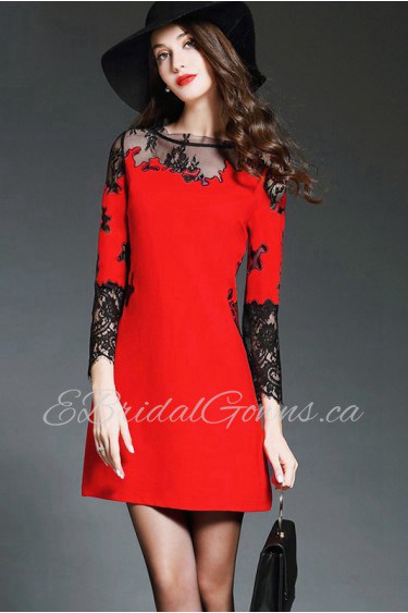 Lace A-line Short / Mini 3/4 Length Sleeve Scoop Lace Mother of the Bride Dress