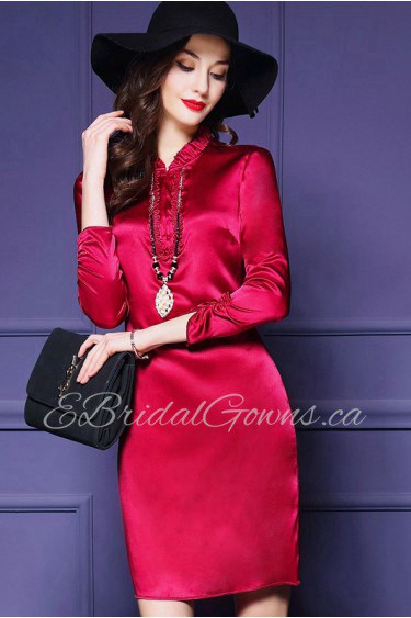 Sheath / Column Knee-length 3/4 Length Sleeve High Neck Mother of the Bride Dress