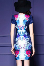 Sheath / Column Knee-length Short Sleeve Square Mother of the Bride Dress