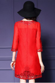 Knee-length 3/4 Length Sleeve Scoop Mother of the Bride Dress