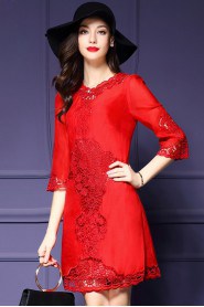 Knee-length 3/4 Length Sleeve Scoop Mother of the Bride Dress