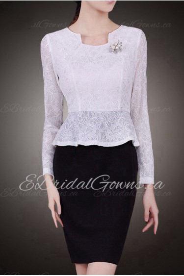 Sheath / Column Lace Knee-length Long Sleeve Square Lace Mother of the Bride Dress