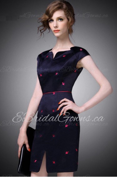 Sheath / Column Knee-length Short Sleeve V-neck Embroidery Mother of the Bride Dress