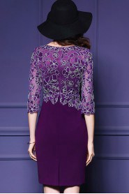 Knee-length 3/4 Length Sleeve Scoop Embroidery Mother of the Bride Dress