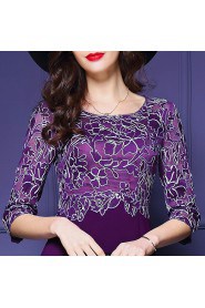 Knee-length 3/4 Length Sleeve Scoop Embroidery Mother of the Bride Dress