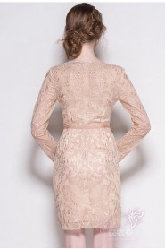 Tulle Sheath / Column Short / Mini Long Sleeve V-neck Lace Mother of the Bride Dress