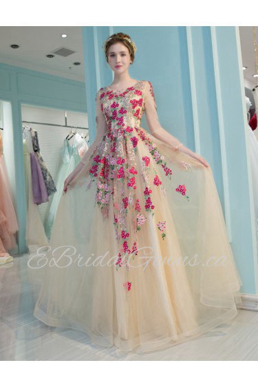 A-line Scoop Prom / Formal Evening Dress with Embroidery