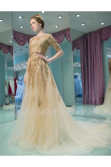 A-line Jewel Prom / Formal Evening Dress with Embroidery