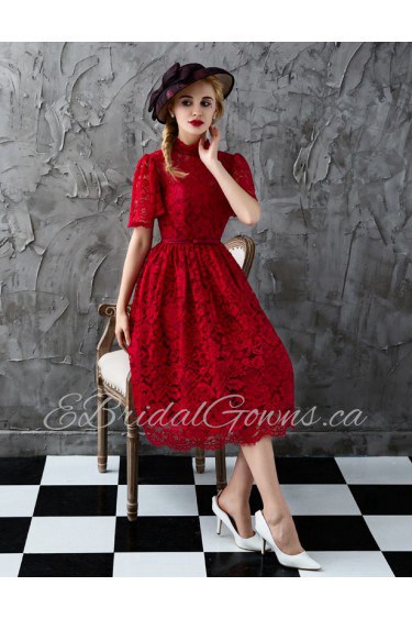 A-line High Neck Cocktail Party Dress with Embroidery