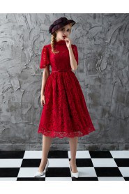 A-line High Neck Cocktail Party Dress with Embroidery