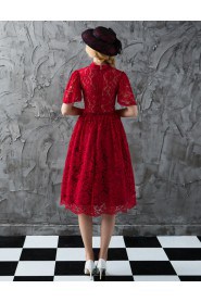 A-line High Neck Cocktail Party Dress with Embroidery