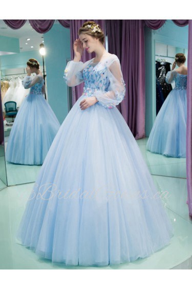 Ball Gown Scoop Tulle Prom / Formal Evening / Quinceanera / Sweet 18 Dress with Embroidery