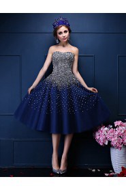 A-line Strapless Cocktail Party Dress with Beading