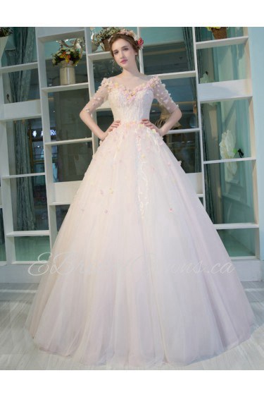 Ball Gown Jewel Tulle Prom / Formal Evening Dress with Flower(s)