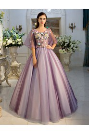 Ball Gown Scoop Prom / Formal Evening Dress with Flower(s)