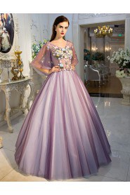 Ball Gown Scoop Prom / Formal Evening Dress with Flower(s)