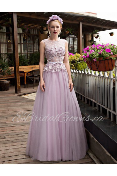 A-line Jewel Prom / Formal Evening Dress with Flower(s)