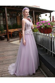 A-line Jewel Prom / Formal Evening Dress with Flower(s)