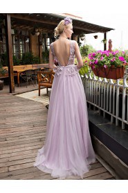 A-line Jewel Prom / Formal Evening Dress with Flower(s)