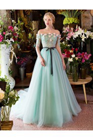 A-line Off-the-shoulder Tulle Prom / Formal Evening Dress with Pearl