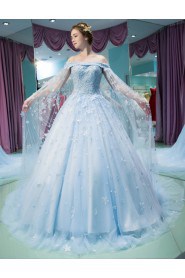 Ball Gown Off-the-shoulder Tulle Prom / Formal Evening / Quinceanera / Sweet 18 Dress with Flower(s)