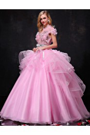 Ball Gown High Neck Organza Prom / Formal Evening / Quinceanera / Sweet 18 Dress with Embroidery